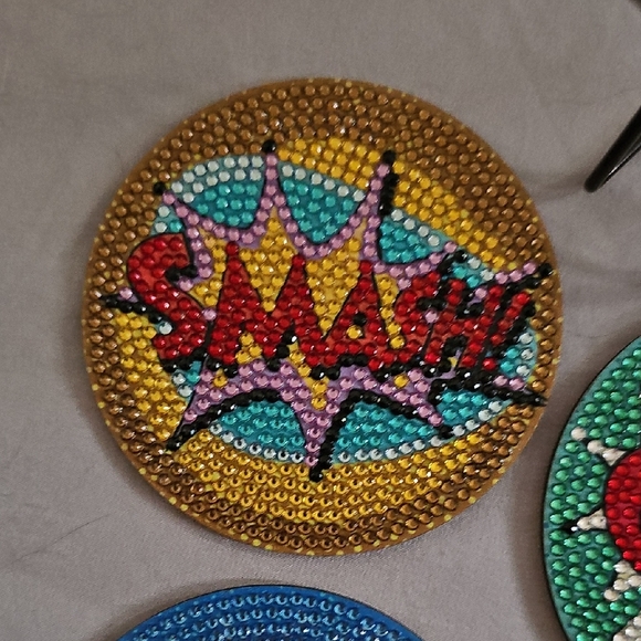 Colorful Comic Book Style Rhinestone Coaster Set - Picture 2 of 9